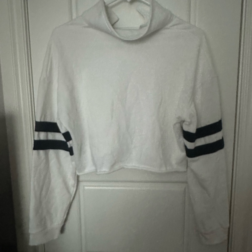Forever 21 - S - White with black stripes long-sleeve cropped shirt